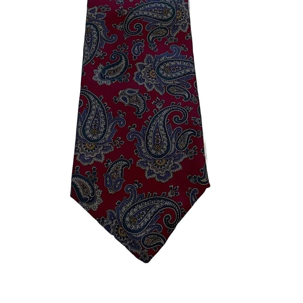 Windsor Burgundy & Navy Paisley Print Silk Tie, 59" Long, Classic, Y2K